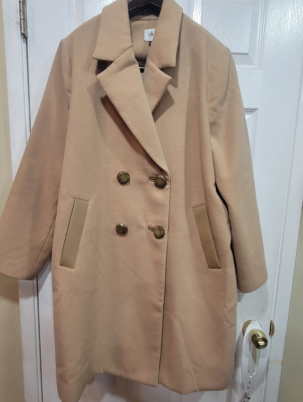 CAbi Double-Breasted Pea Coat in Camel, Size XL